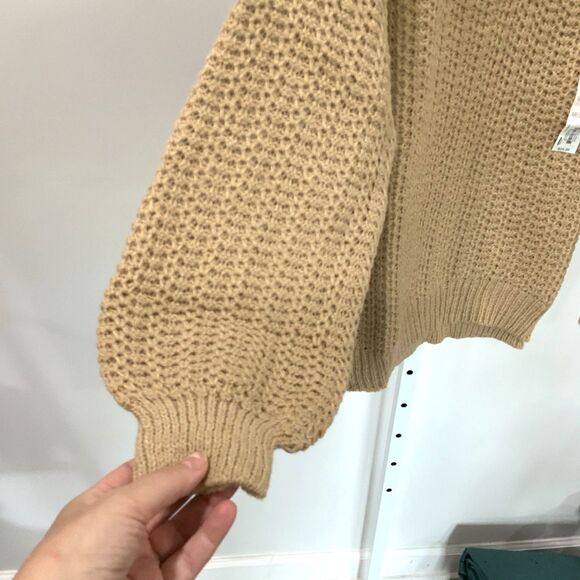 NWT!! Tan V-Neck Balloon Sleeve Sweater By SO (Sonoma) in Medium - Picture 2 of 9